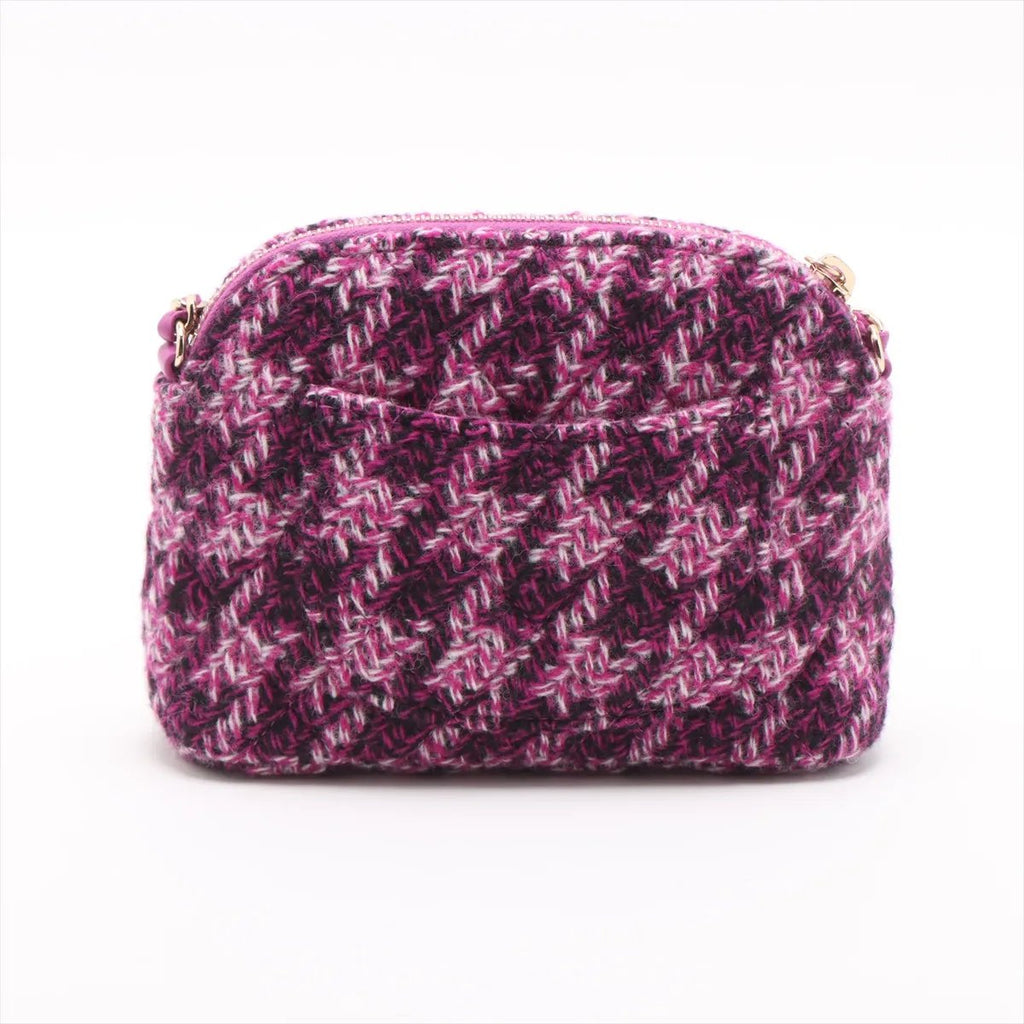 Chanel Tweed Houndstooth Clutch On Chain Purple (N1)