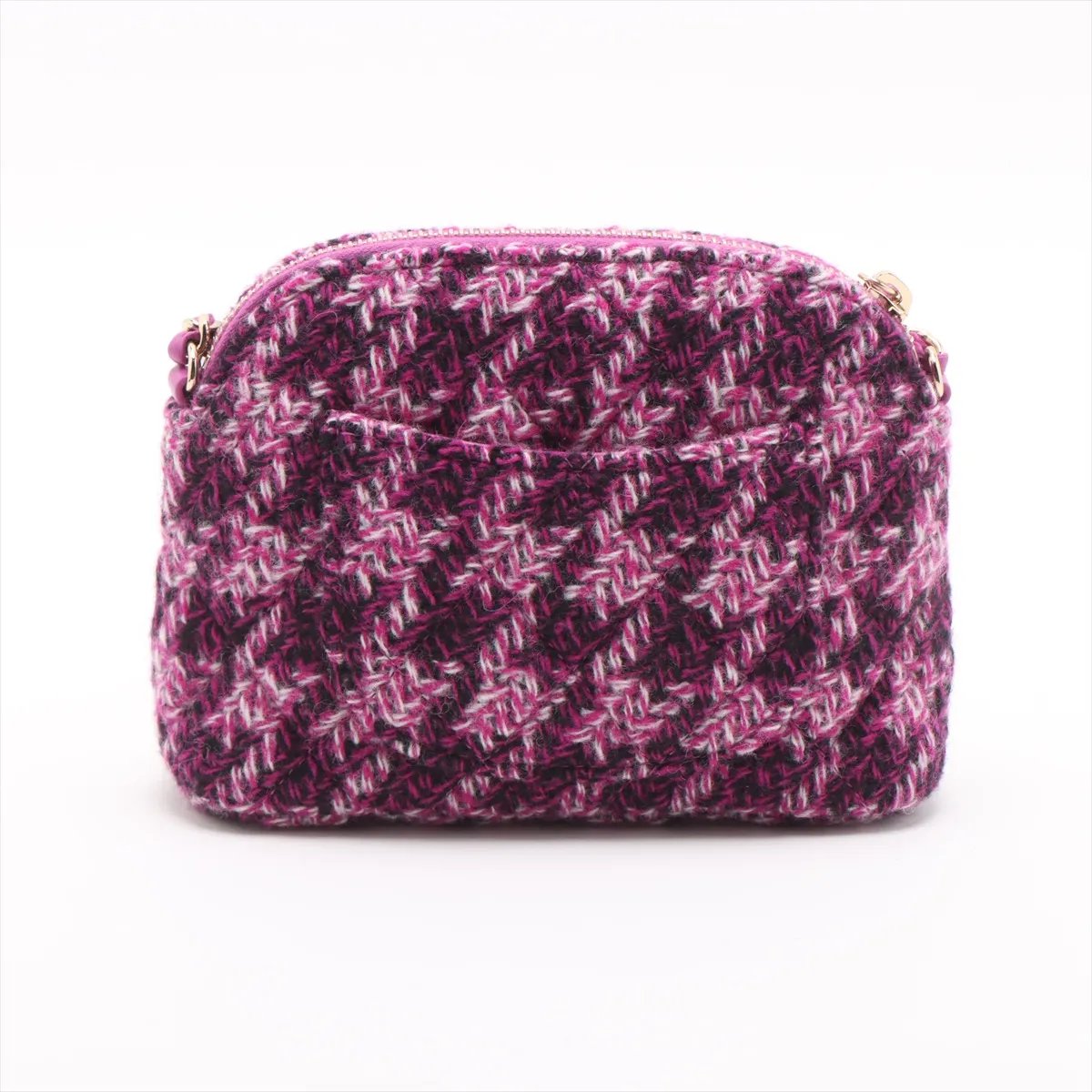 Chanel Tweed Houndstooth Clutch On Chain Purple (N1)