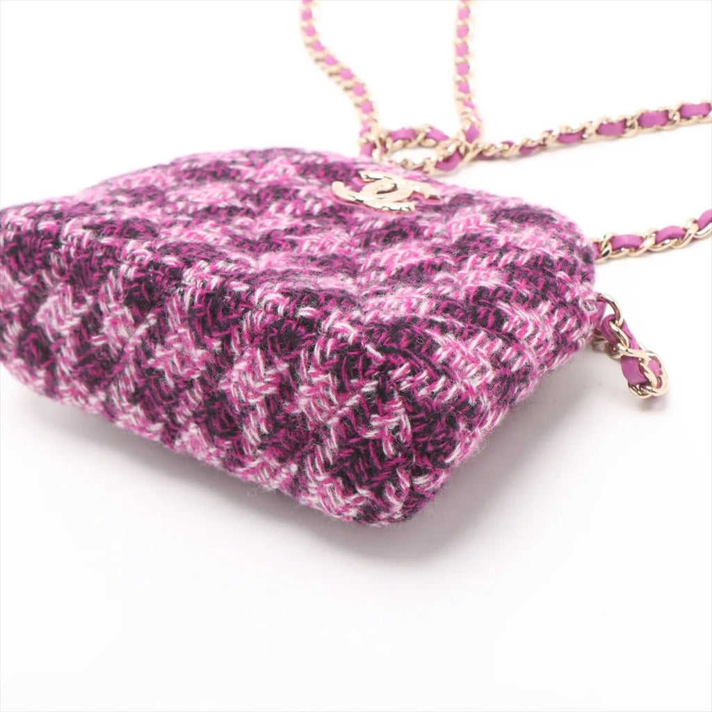 Chanel Tweed Houndstooth Clutch On Chain Purple (N1)