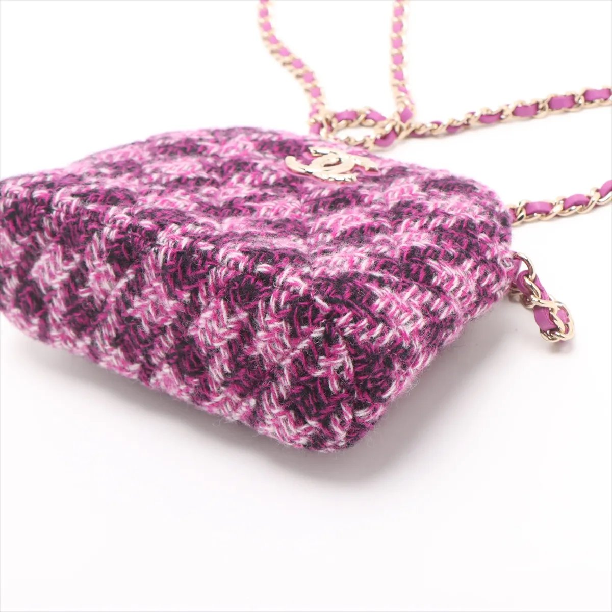 Chanel Tweed Houndstooth Clutch On Chain Purple (N1)