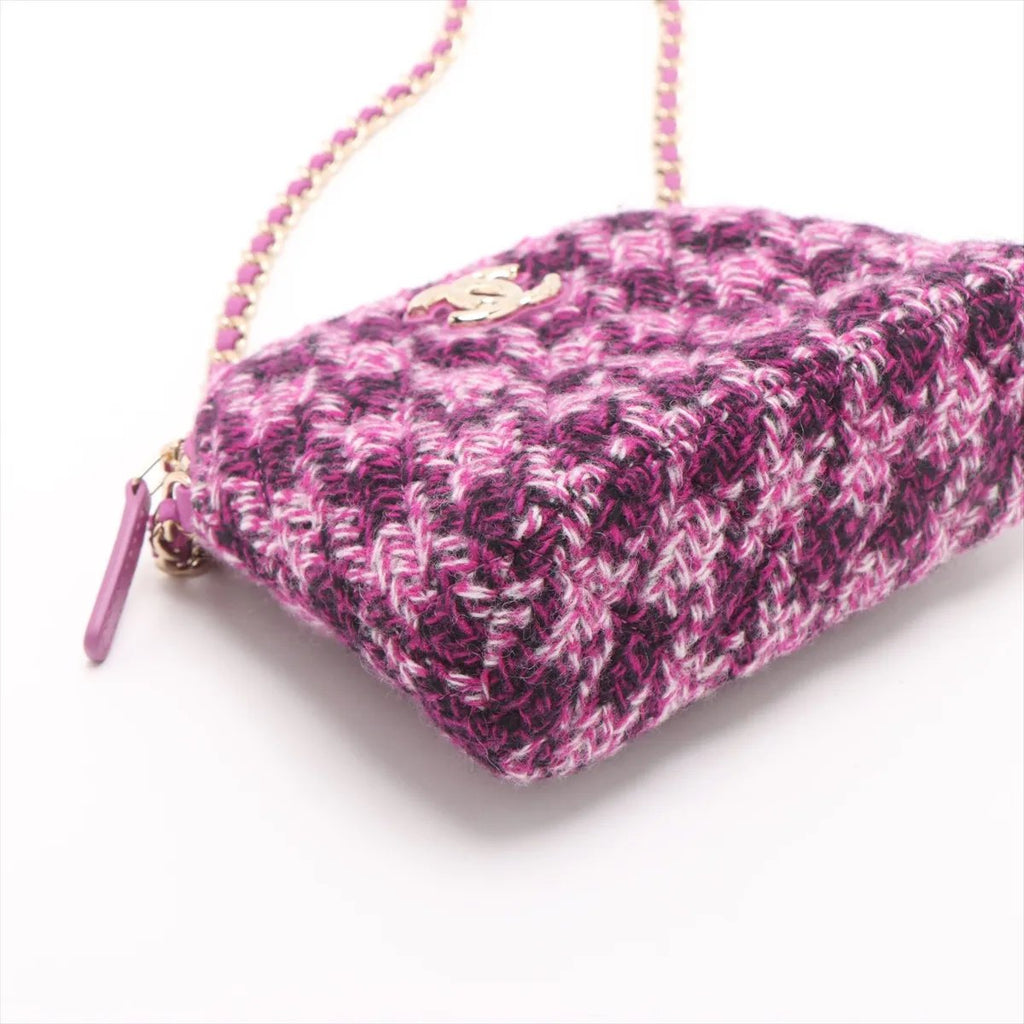 Chanel Tweed Houndstooth Clutch On Chain Purple (N1)