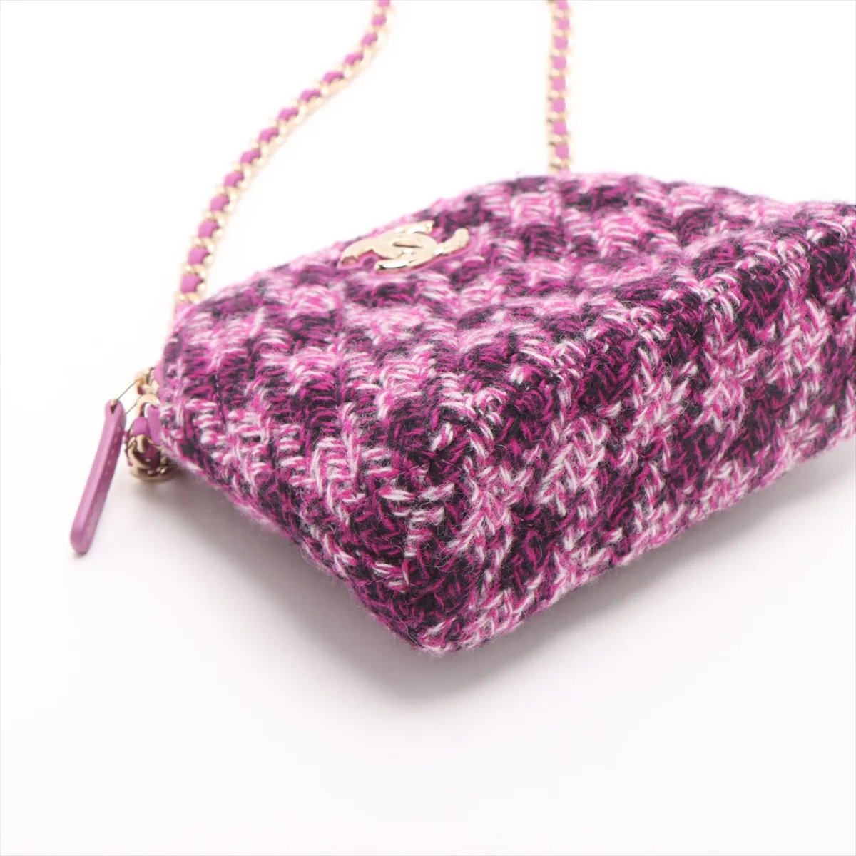 Chanel Tweed Houndstooth Clutch On Chain Purple (N1)