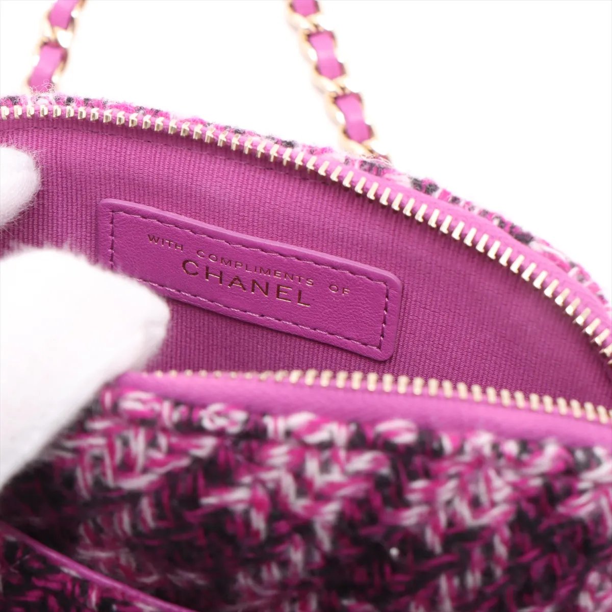 Chanel Tweed Houndstooth Clutch On Chain Purple (N1)