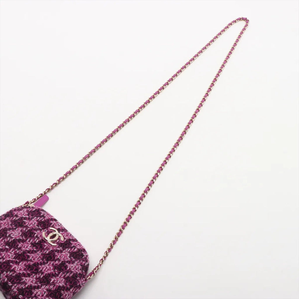 Chanel Tweed Houndstooth Clutch On Chain Purple (N1)