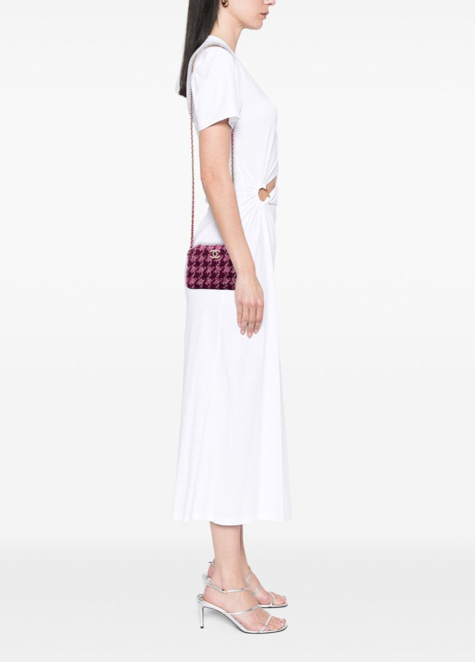 Chanel Tweed Houndstooth Clutch On Chain Purple (N1)