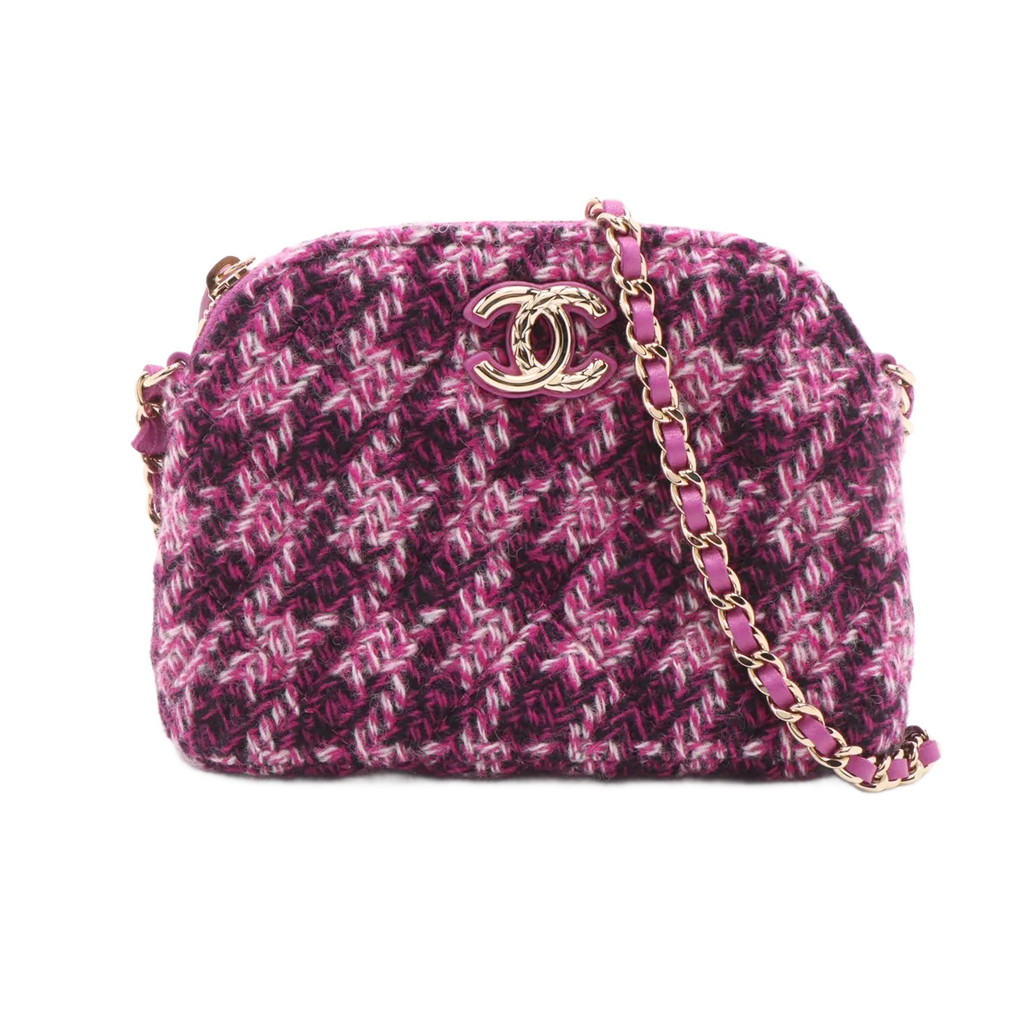 Chanel Tweed Houndstooth Clutch On Chain Purple (N1)