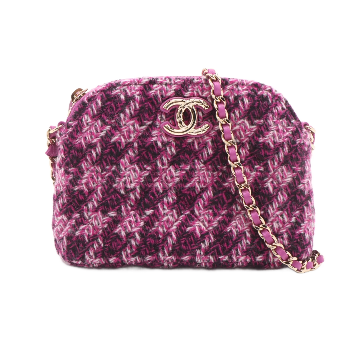 Chanel Tweed Houndstooth Clutch On Chain Purple (N1)